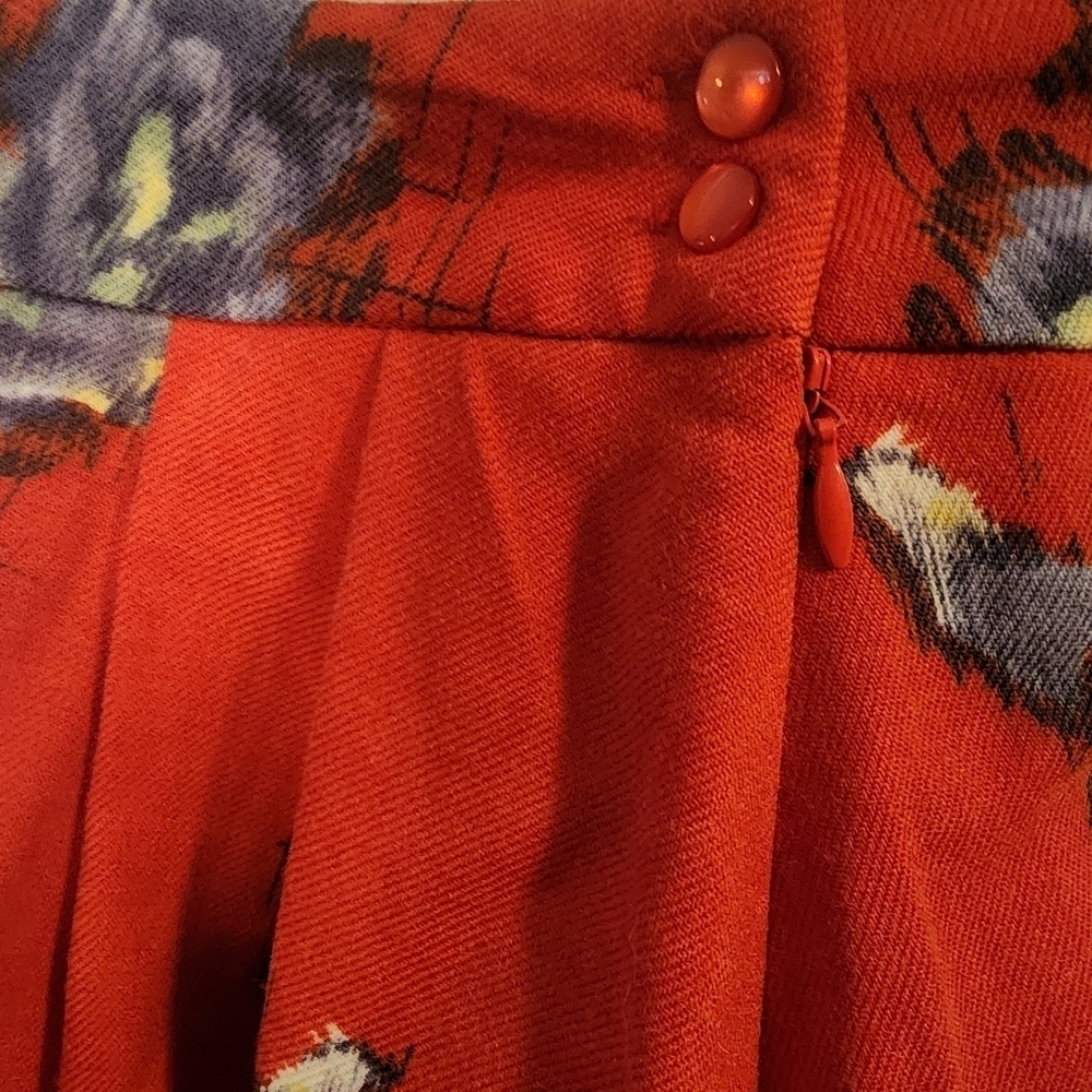 Anthropologie Odille Mini Skirt Red Wool Fully Lined Sz 4 Floral Coquette Prep - Picture 6 of 7